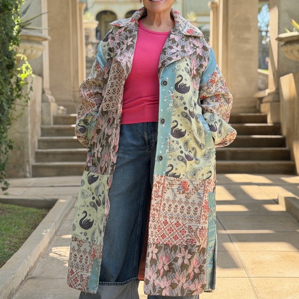 Free People Golden hour Patchwork Long Coat inMulti-Color M/L 10-14 Oversized - Picture 2 of 5